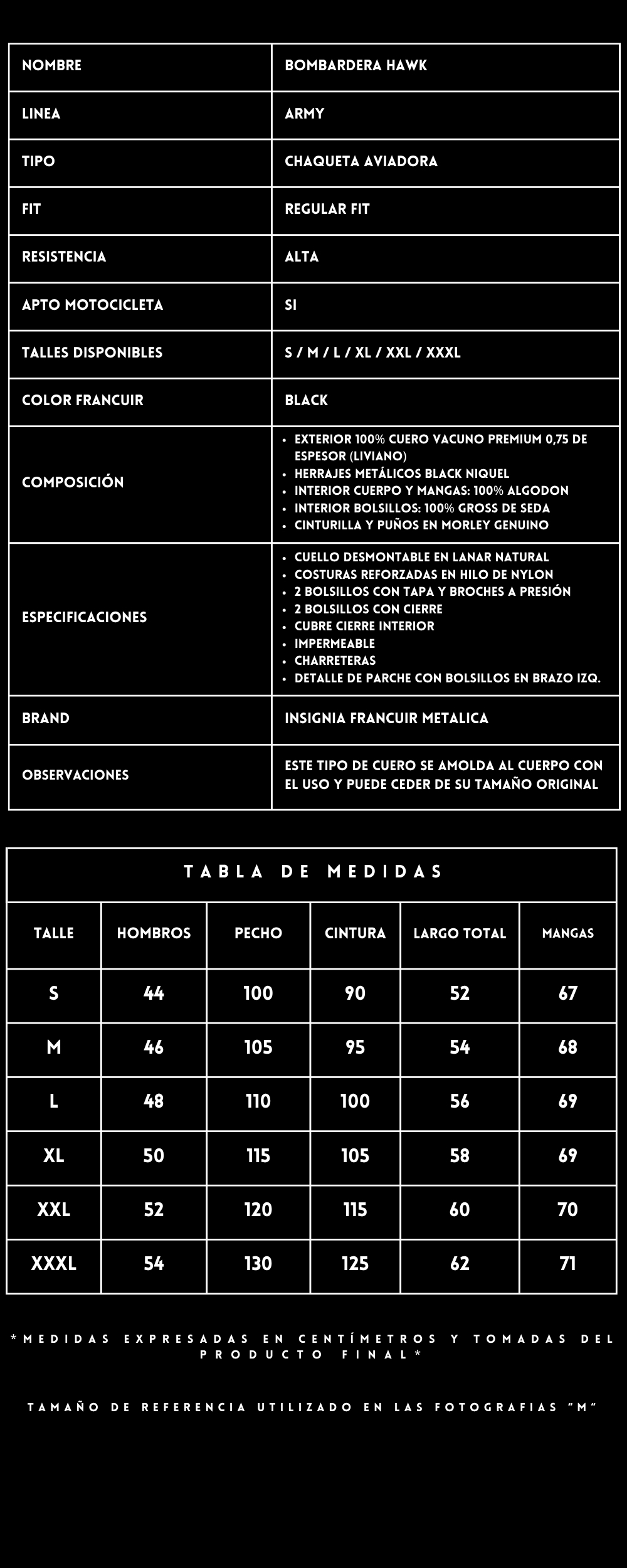 Tabla-medidas-bomber-hawk-francuir